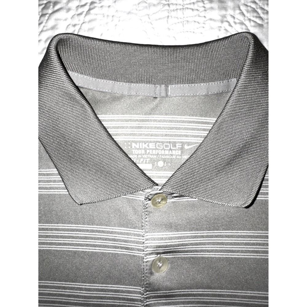 Nike Golf Tour Performance Dri-FIT Polo Shirt Mens Large Gray White Strped - Picture 2 of 7